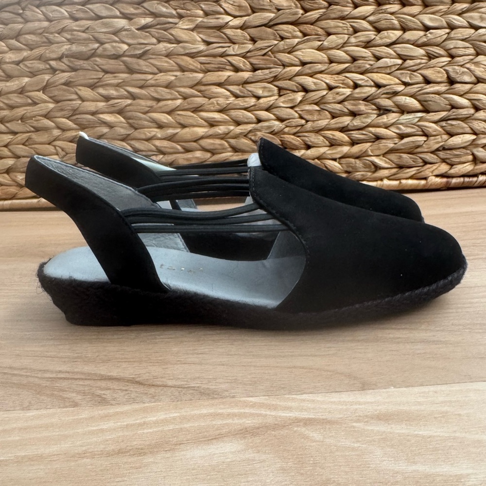 NWB! David Tate Black Nelly Nubuck Espadrille Slingbacks - Picture 6 of 10